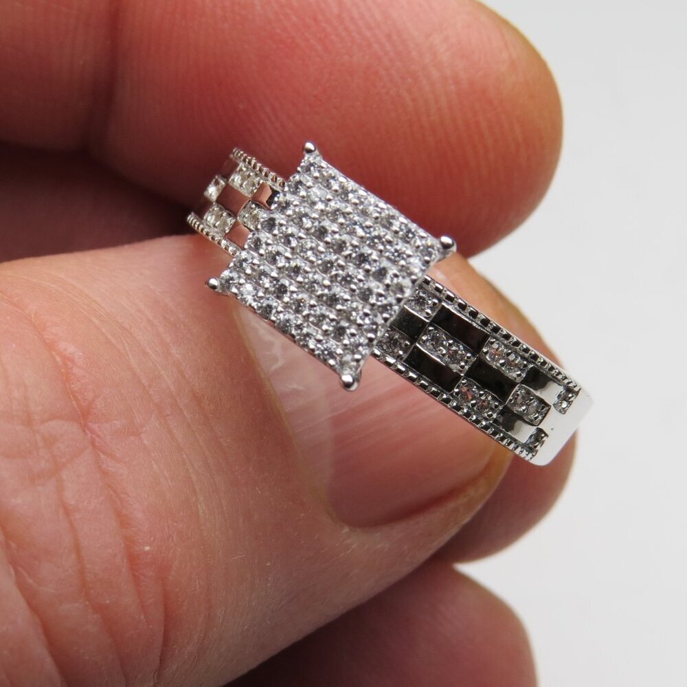 *925 Sterling Silver Diamond Band Engagement Ring